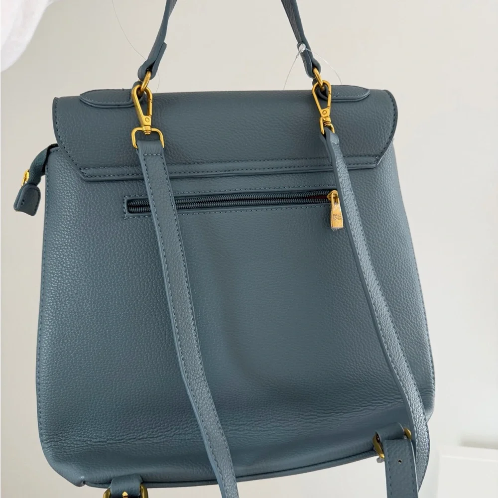 New Enrico Coveri Slate Blue Leather Backpack Italian Designer Elegance Italy